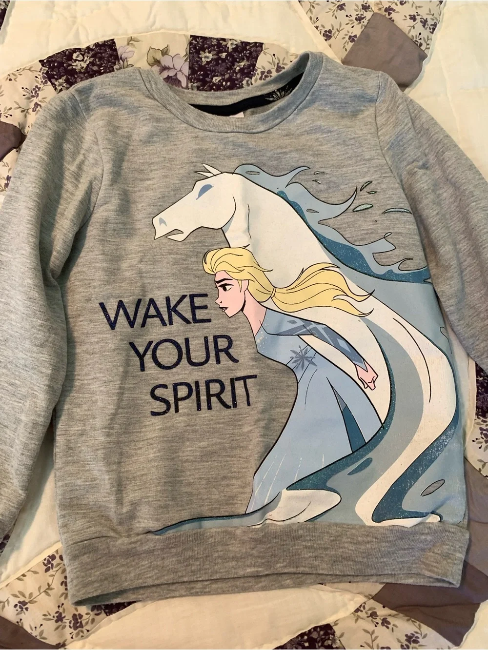 Disney Girls Gray Frozen 'Wake Your Spirit' Sweatshirt with Blue Graphic